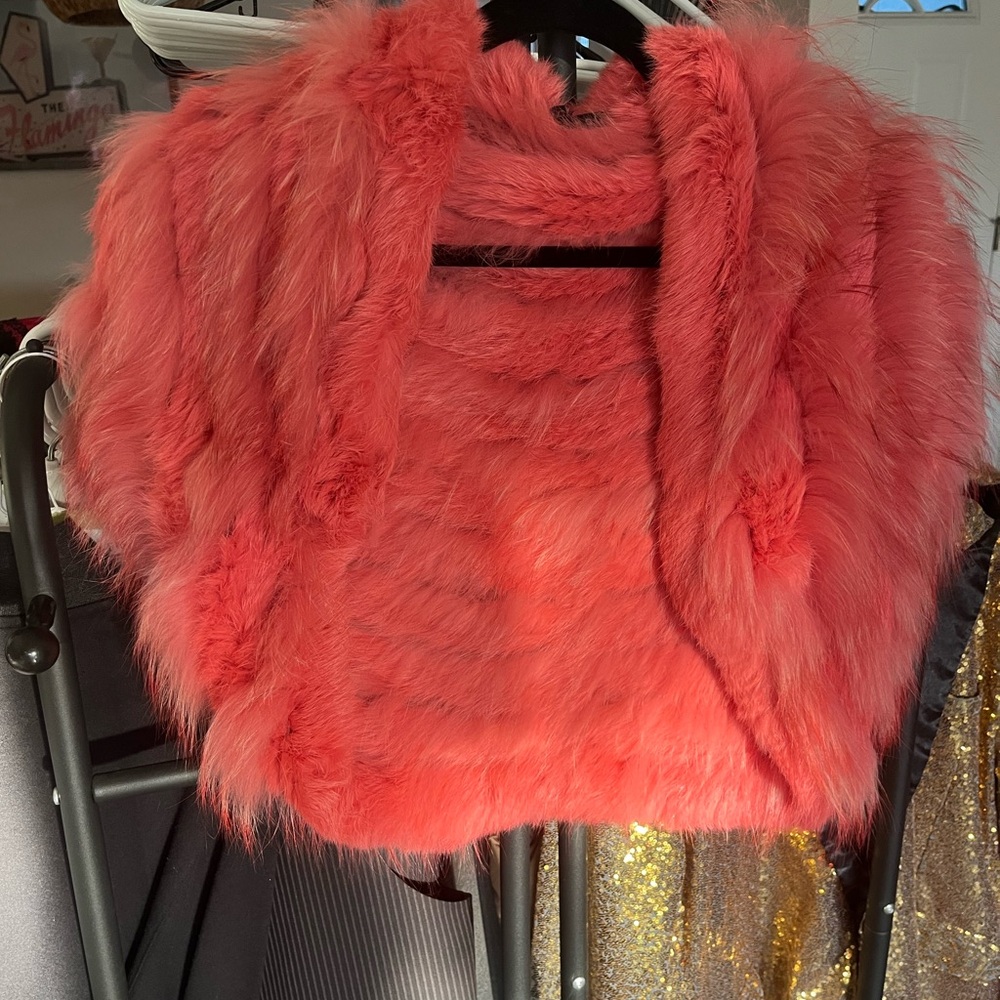 Coral Faux Fur Shrug